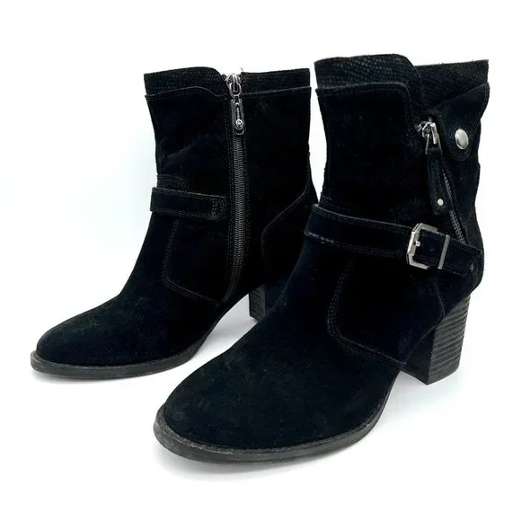 Blondo Waterproof Suede Leather Heeled Moto Booties Chunky Heel Winter Boots 7.5 - Picture 3 of 11